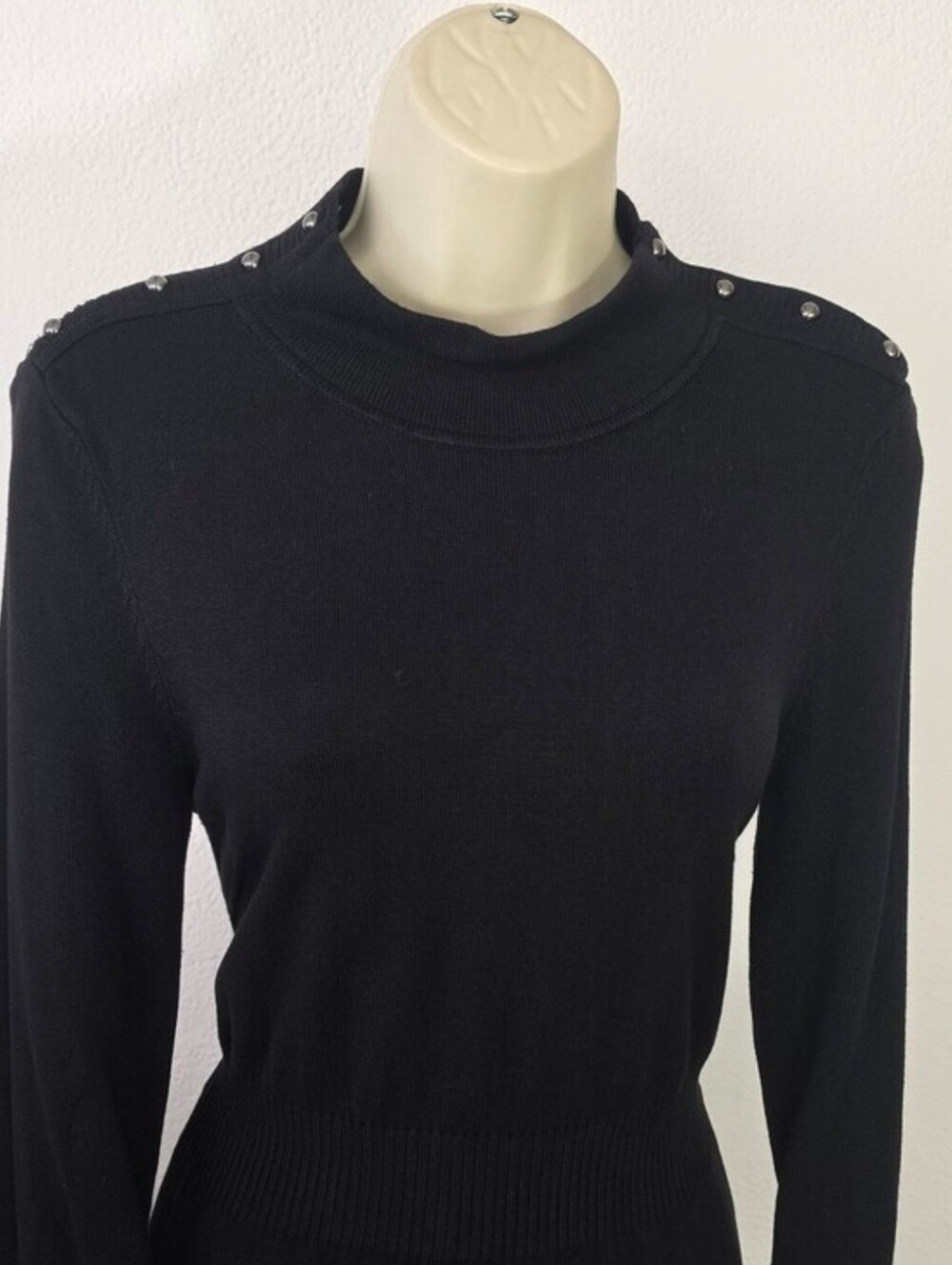White House Black Market Dress Knit Assymetrical Neckline Black Size M - Picture 9 of 12